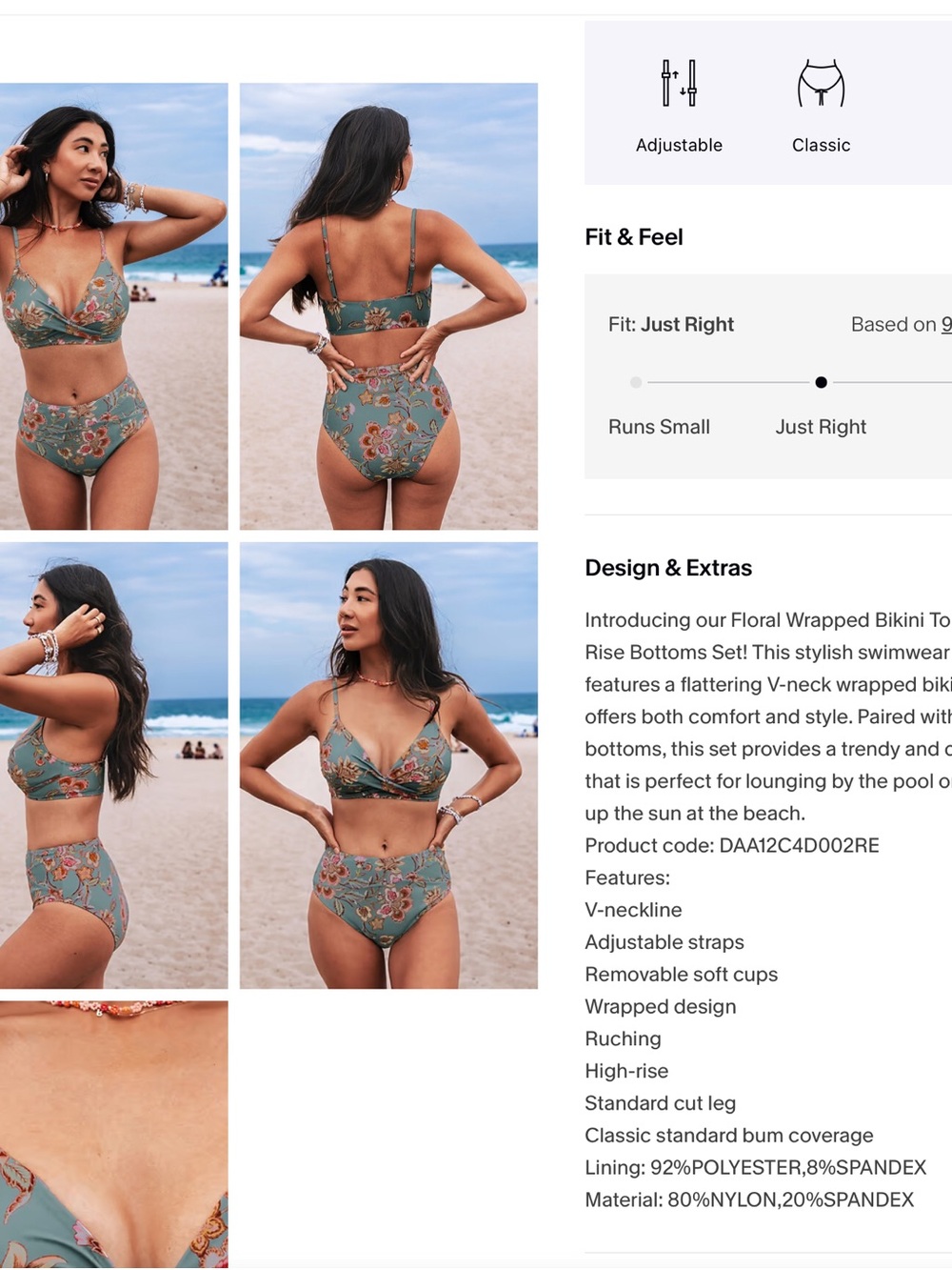 NWT Cupshe Floral Wrapped Bikini Top & High-Waisted Bottoms Set Sz M - Picture 3 of 4